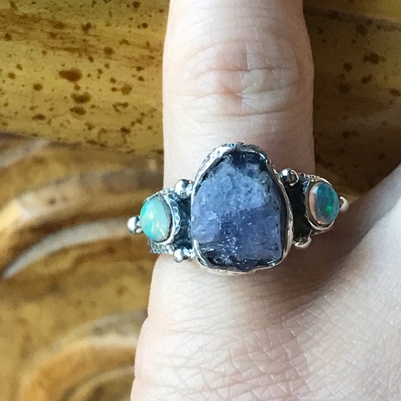 Natural Tanzanite Ethiopian Opal Sterling Silver Ring - Picture 1 of 8